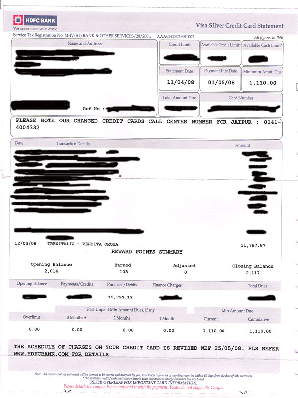 credit card statement. I received my credit card
